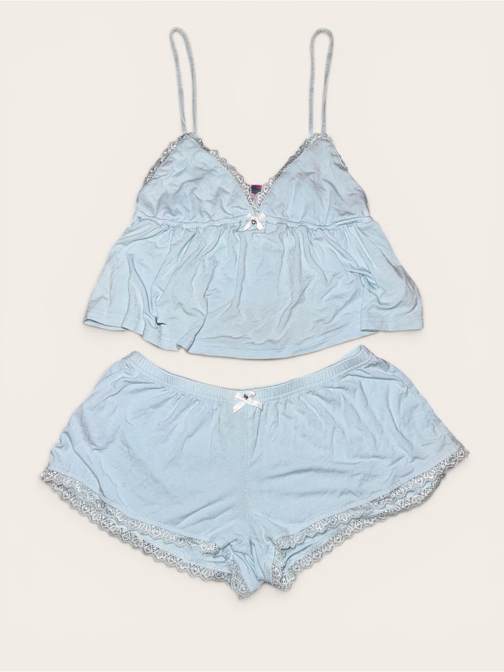 Edikted Light Blue Lace-Trim Cami & Short Pajama Set Size Small